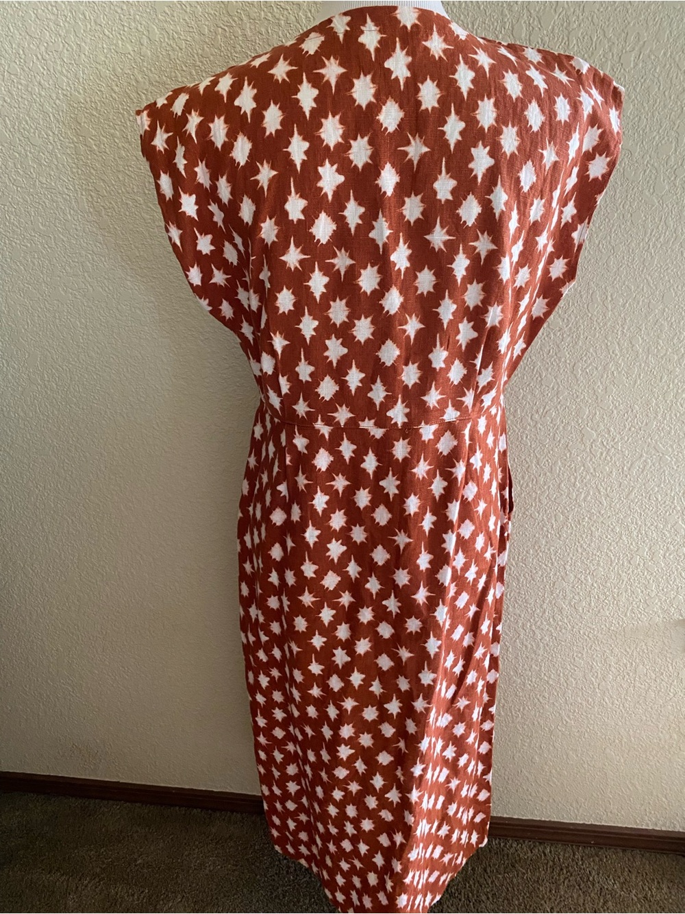 Garnet Hill Linen Midi Dress Rust Brown Star-Print Button Front Dress Sleeveless - Picture 5 of 13